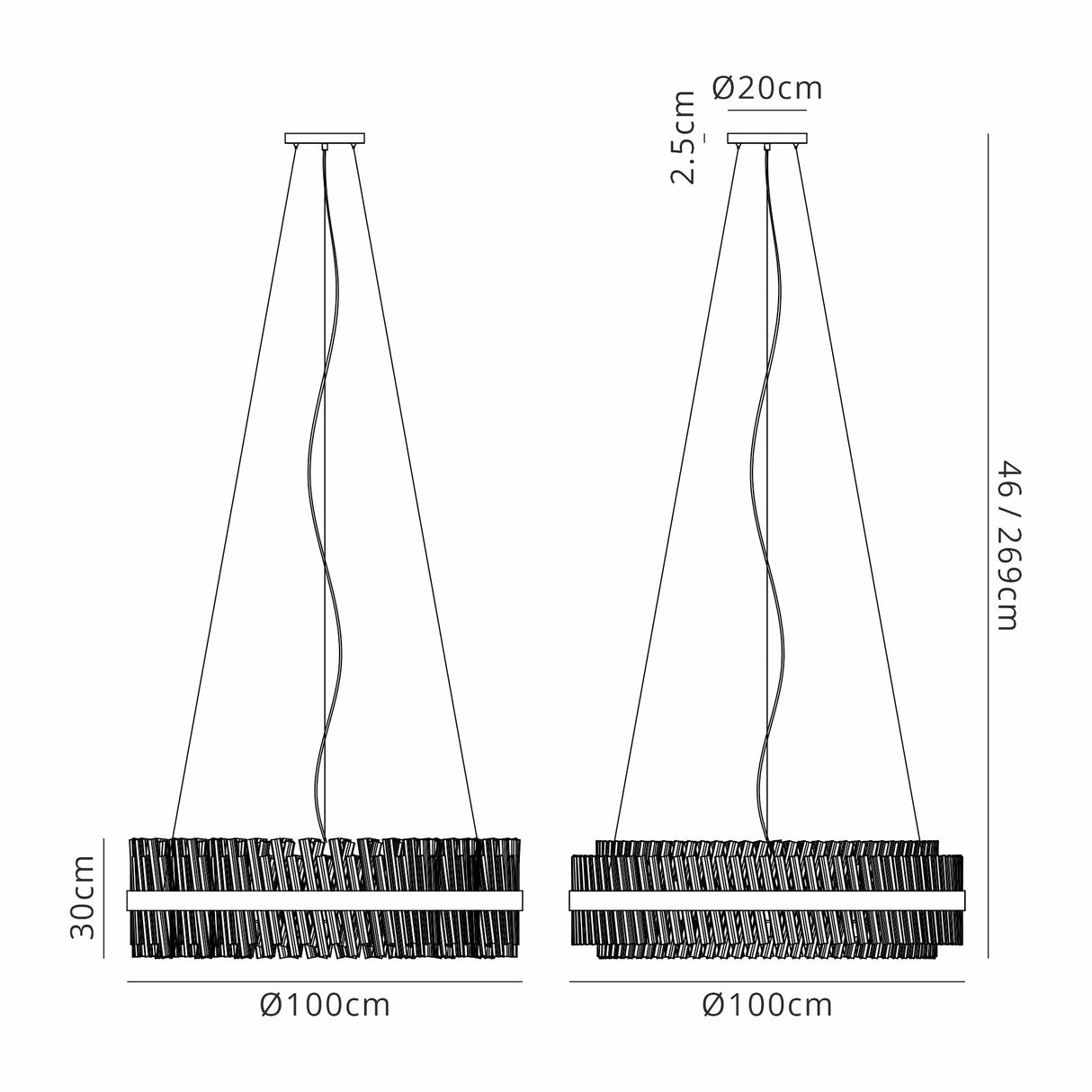 ORI4059BL_SM Orion 32 Light Ceiling Pendant Satin Black/Smoked