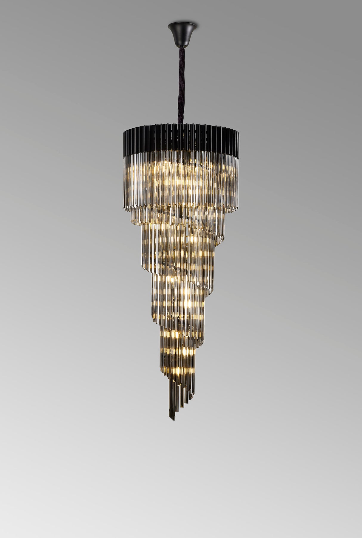 ADH0998 Adhil Round 23 Light 5 Tier 57kg Ceiling Pendant Matt Black/Smoked