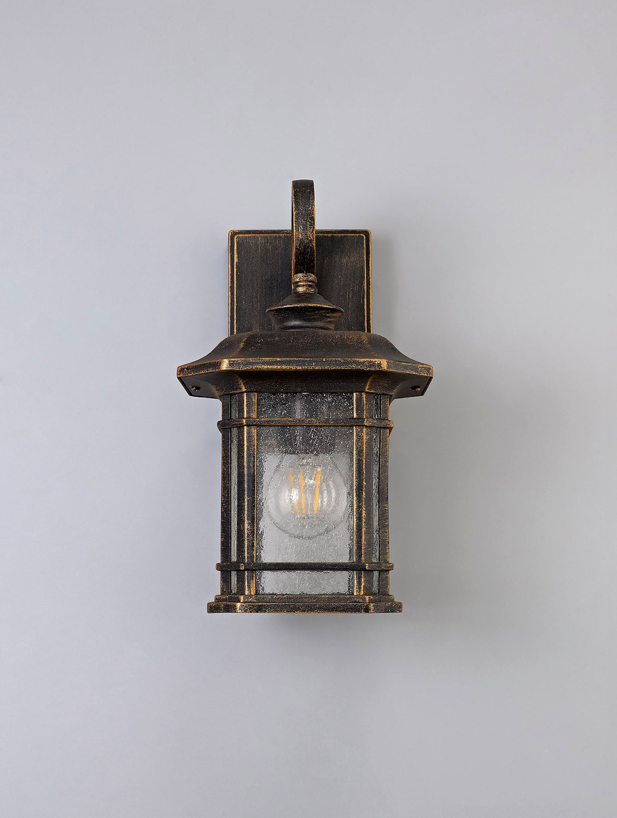 BIB9757 Bibha Small Wall Lamp 1 Light IP54 Indoor/Outdoor Use in a Brushed Black Gold/Seeded Clear Finish