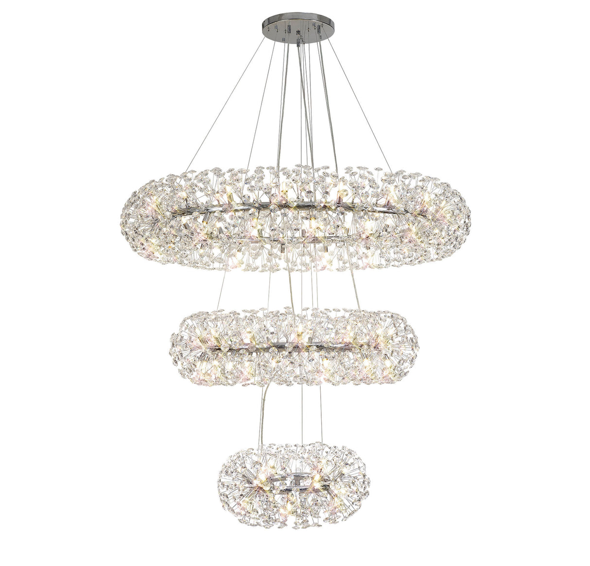 BOS3028 Bosona 74 Light 3 Tier Crystal Ceiling Pendant Polished Chrome
