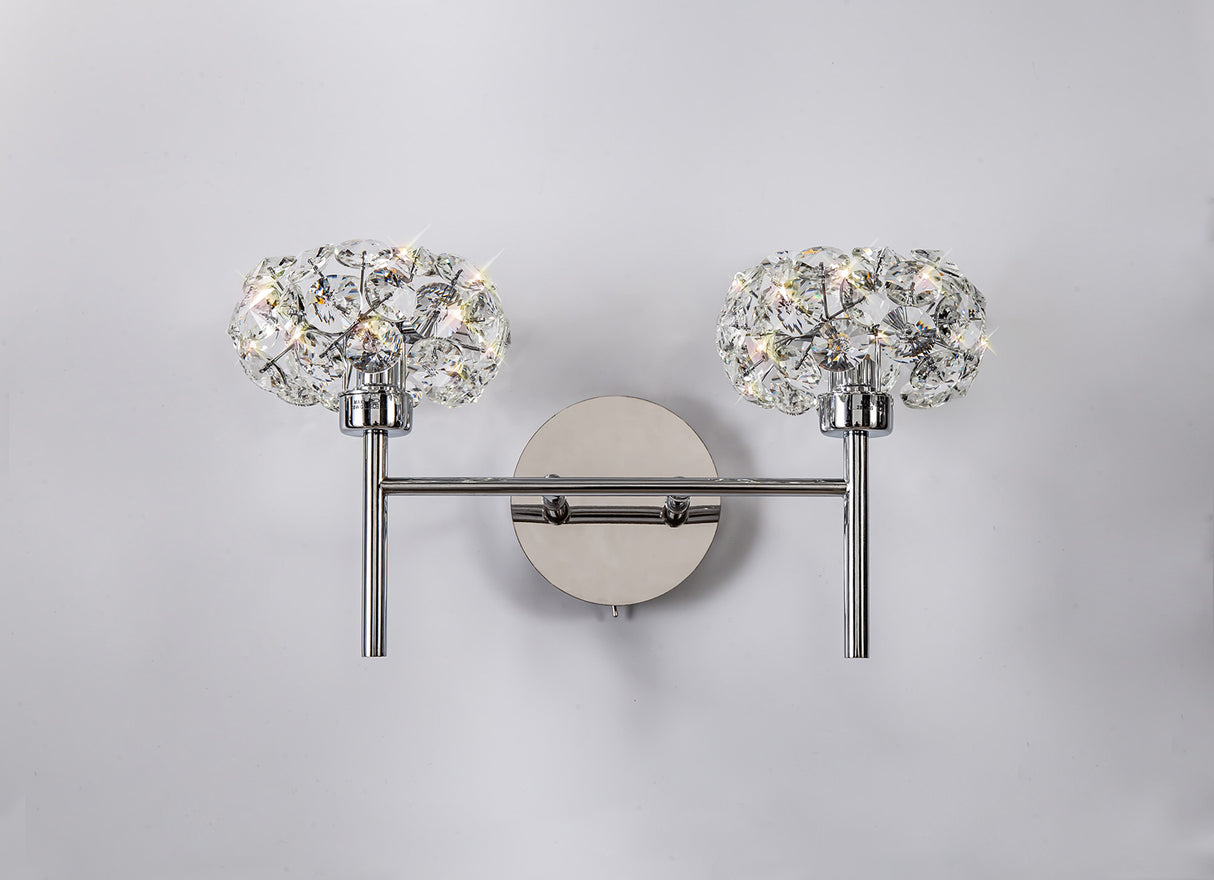 BOS5050 Bosona 2 Light Switched Wall Light in a Polished Chrome Finish and Clear Crystal