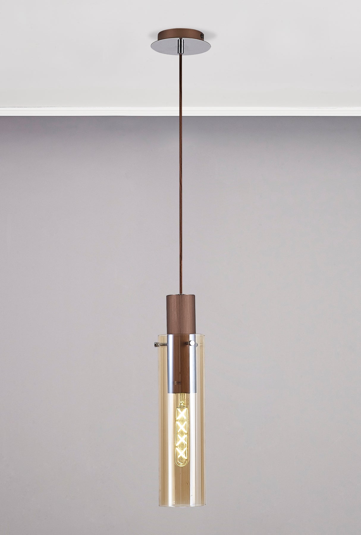 BUN4619 Bunda Slim 1 Light Pendant Mocha/Chrome/Amber