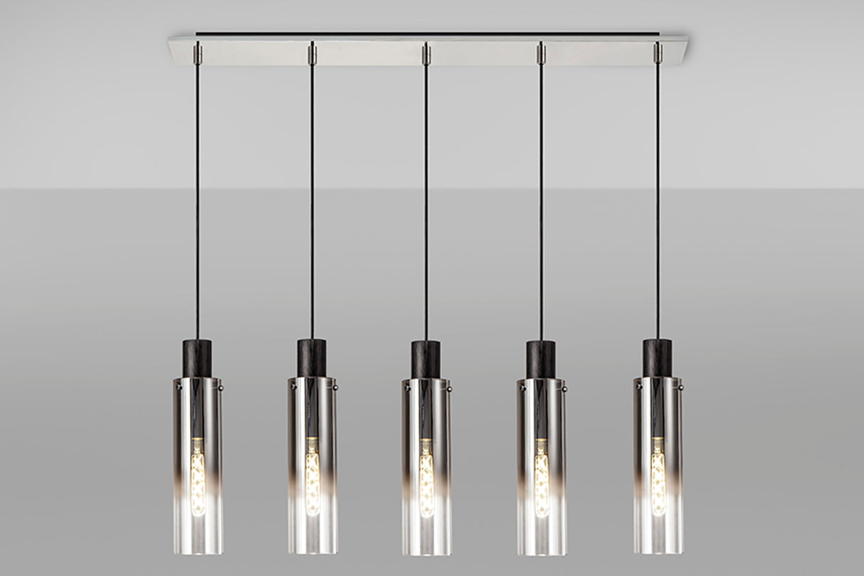 BUN5948 Bunda Slim 5 Light Pendant Black/Chrome/Smoked Fade