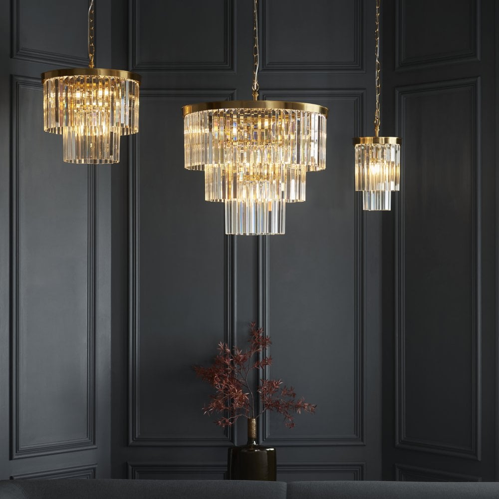 Hillano x Endon 115950 Conaston 4 Light Linear Brushed Aged Brass Clear Crystal Light