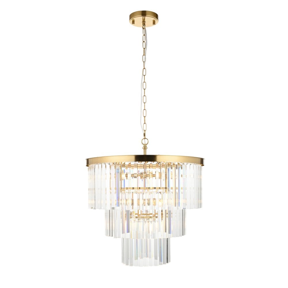 Hillano x Endon 115457 Conaston 7 Light Pendant Light in Brushed Aged Brass & Clear Cut Crystal Glass