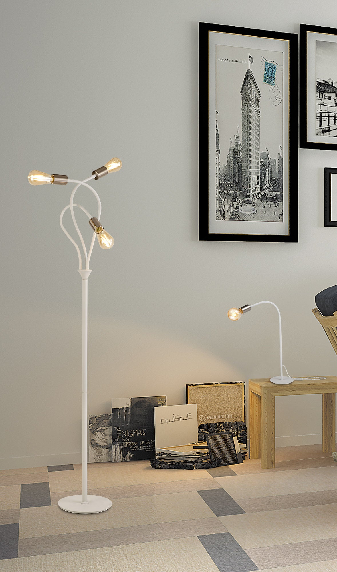 GIN5567 Ginan 77cm Flexible Table Lamp 1 Light in a Satin White/Satin Nickel Finish