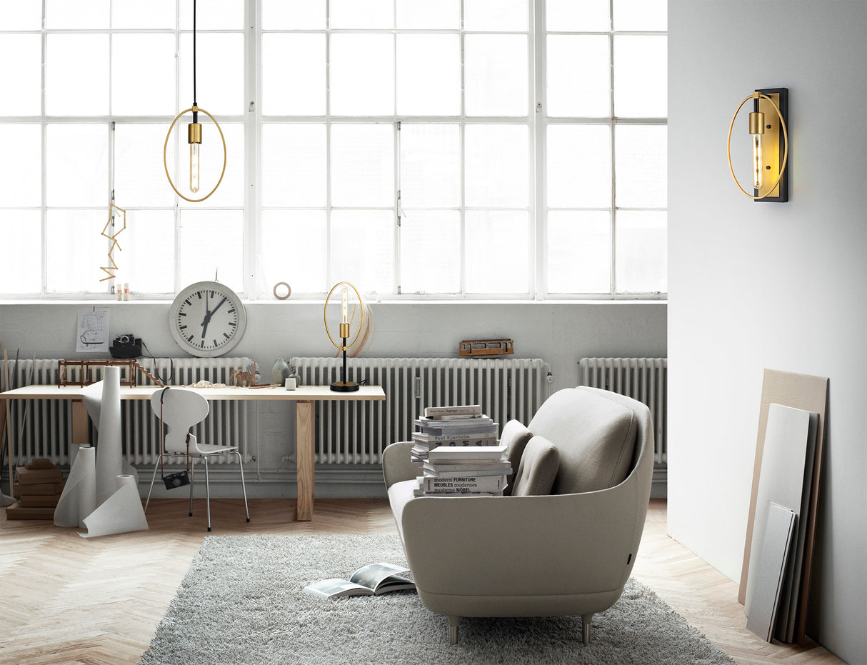 HUN2147 Hunor Wall Lamp 1 Light in a Sand Gold/Matt Black Finish