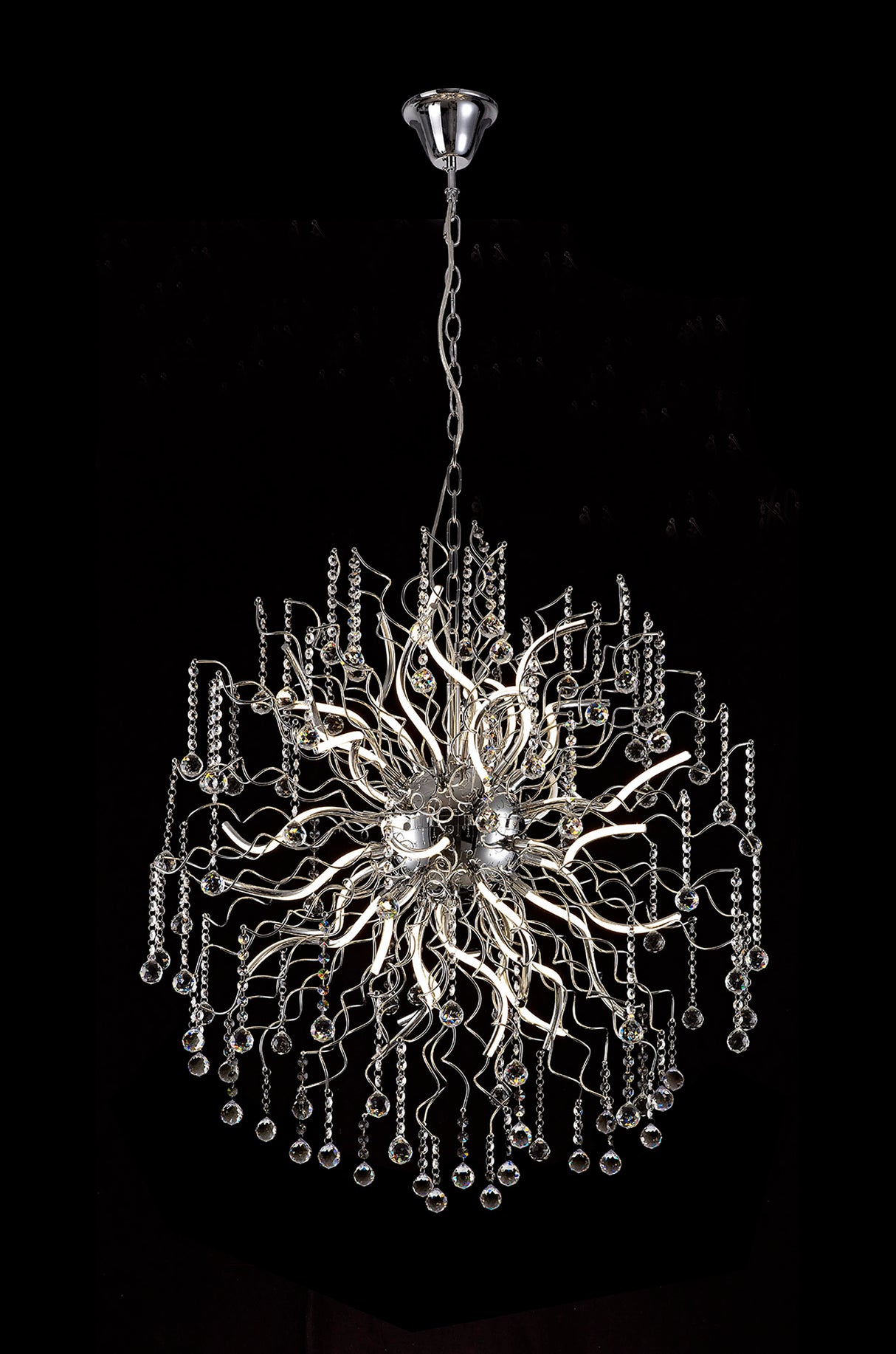 JAB9218 Jaba Dimmable Pendant 30 Light 72W LED in a Polished Chrome Finish and Clear Crystal