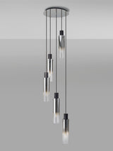 BUN0948 Bunda Slim Round 5 Light Pendant in a Black/Chrome/Smoke Fade Finish