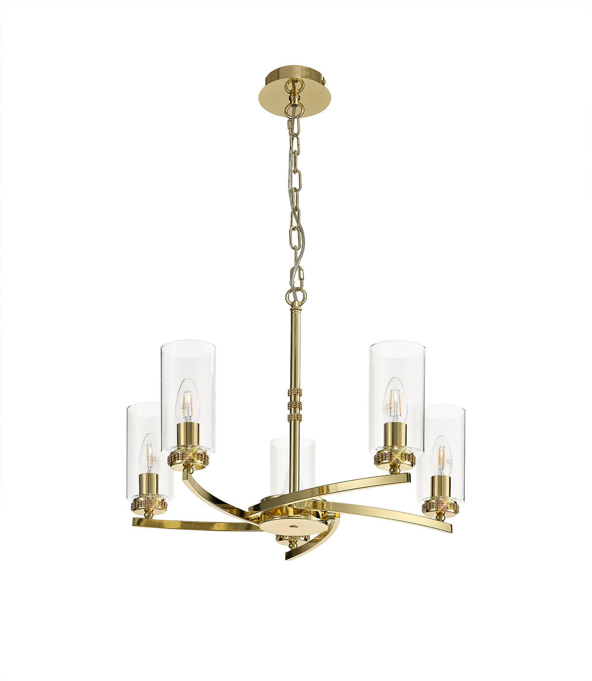 DAB1237 Dabih Pendant/Semi Ceiling 5 Light in a Polished Gold/Clear Finish and Clear Crystal