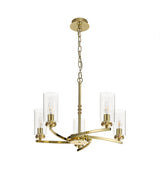 DAB1237 Dabih Pendant/Semi Ceiling 5 Light in a Polished Gold/Clear Finish and Clear Crystal