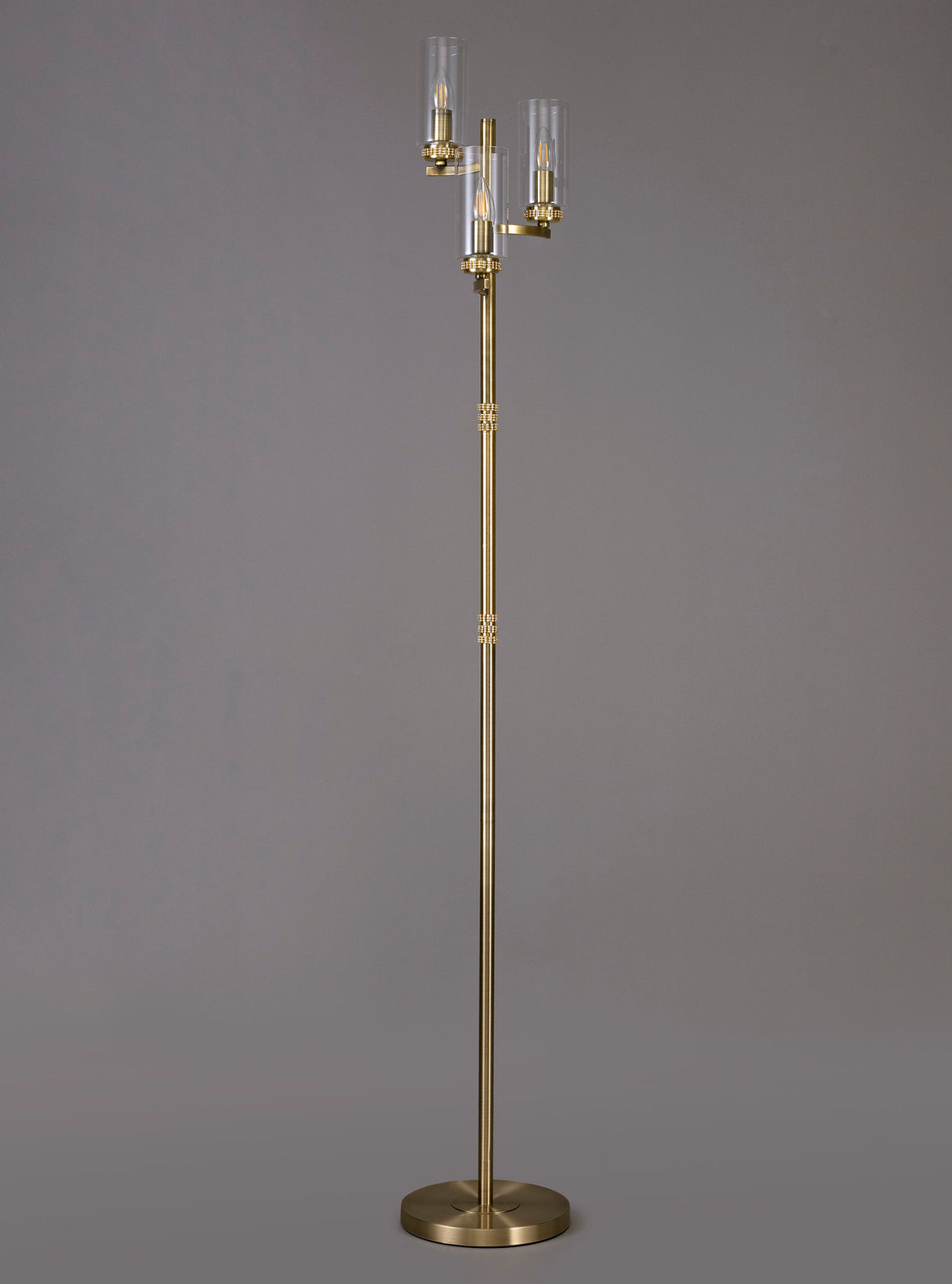 DAB9537 Dabih 170cm Floor Lamp 3 Light in a Antique Brass/Clear Finish