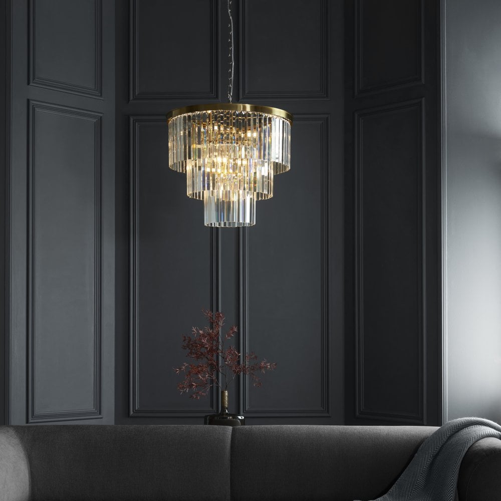 Hillano x Endon 115457 Conaston 7 Light Pendant Light in Brushed Aged Brass & Clear Cut Crystal Glass