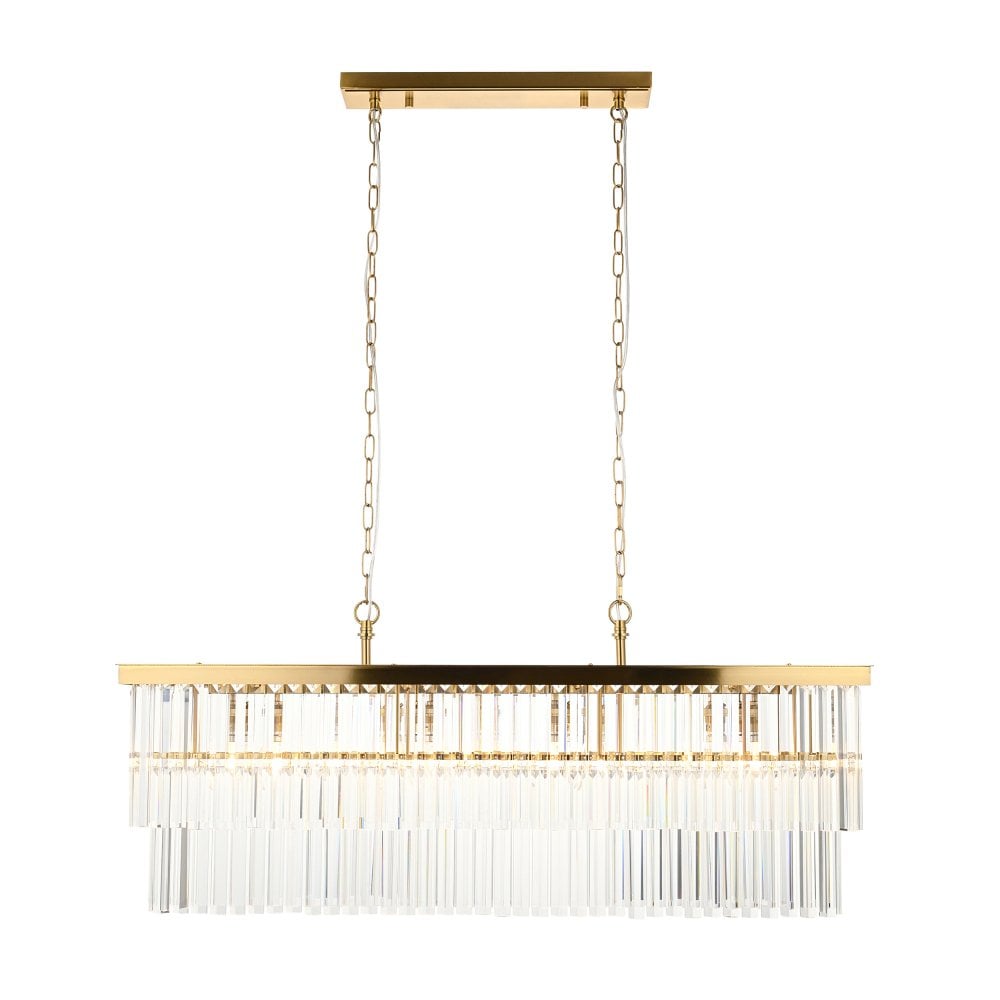 Hillano x Endon 115950 Conaston 4 Light Linear Brushed Aged Brass Clear Crystal Light