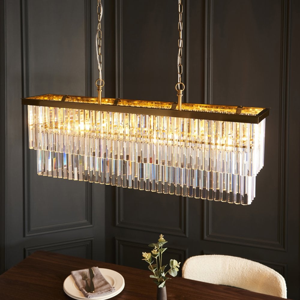 Hillano x Endon 115950 Conaston 4 Light Linear Brushed Aged Brass Clear Crystal Light