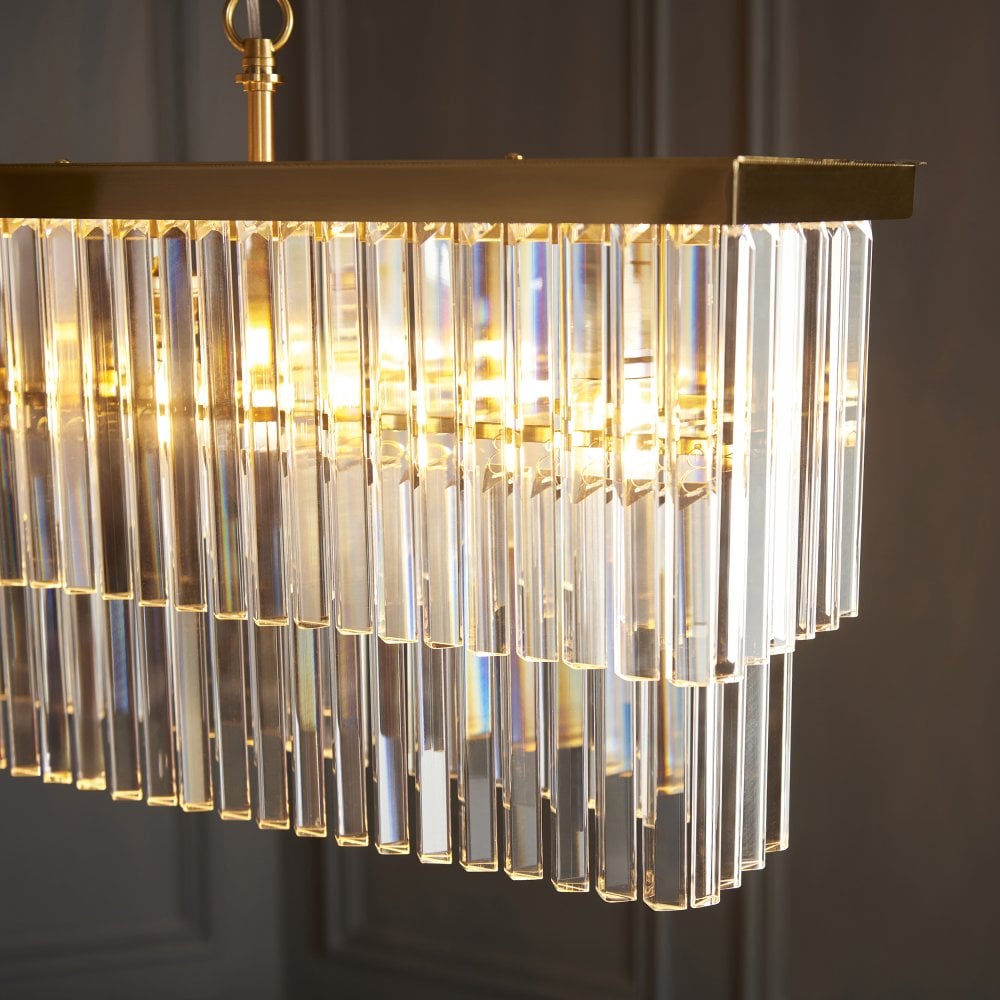 Hillano x Endon 115950 Conaston 4 Light Linear Brushed Aged Brass Clear Crystal Light