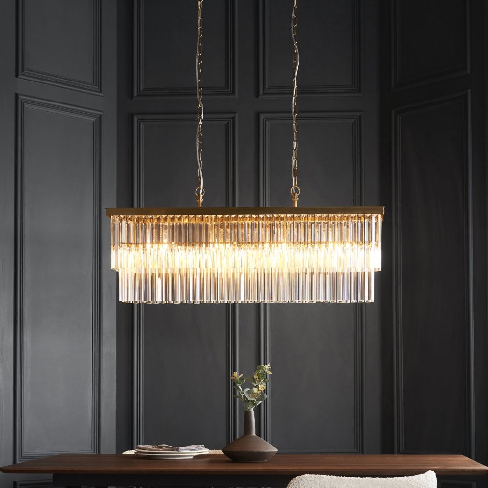 Hillano x Endon 115950 Conaston 4 Light Linear Brushed Aged Brass Clear Crystal Light