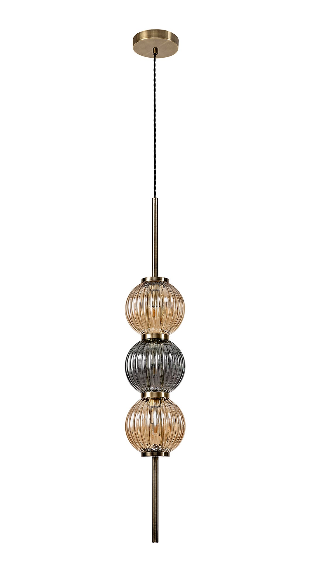 FRA5447 Franz Pendant 3 Light in a Antique Brass/Smoked/Amber Finish