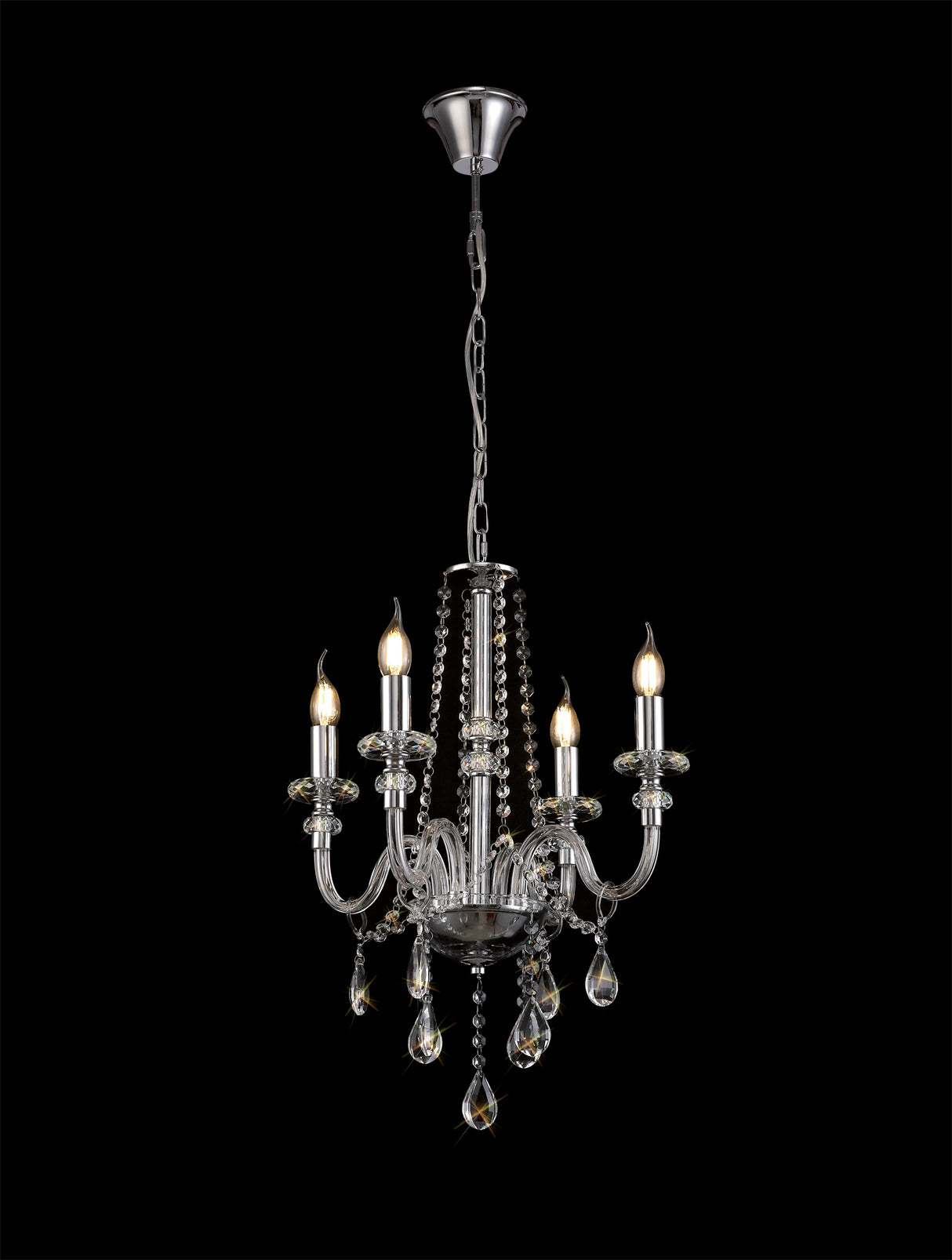GLO9147 Gloas Pendant 4 Light in a Polished Chrome Finish and Clear Crystal