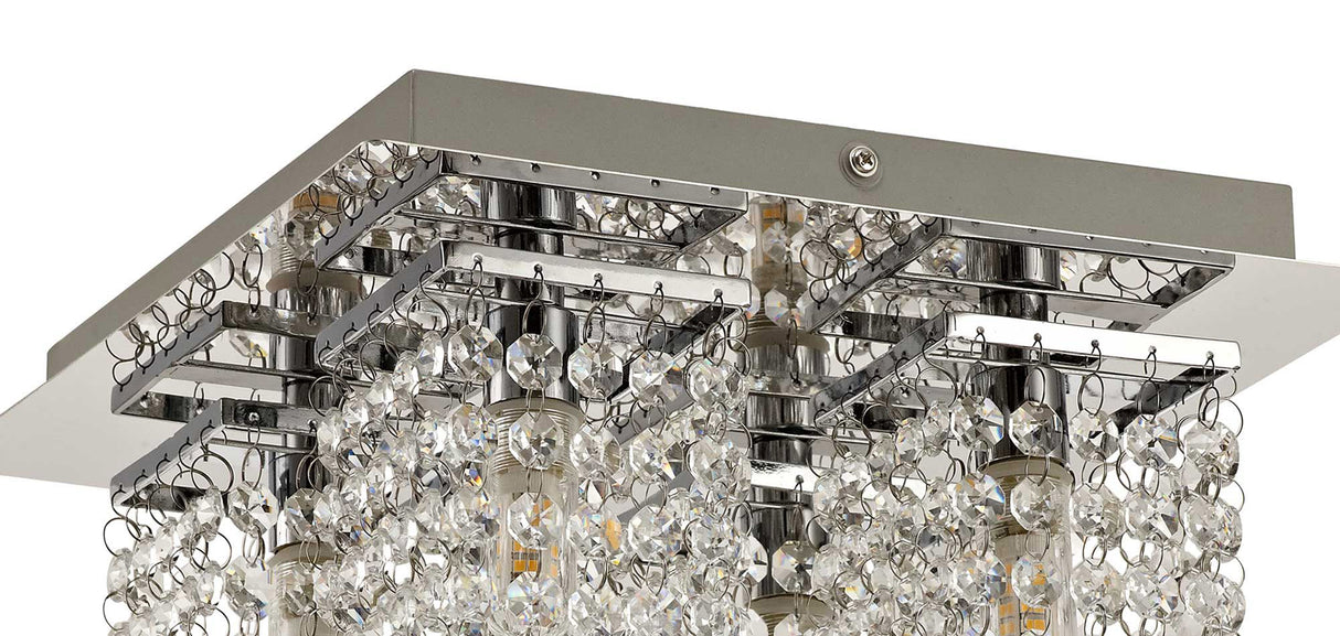 MAT4507 Matar Ceiling 4 Light in a Polished Chrome Finish and Clear Crystal, Suitable for Bathrooms